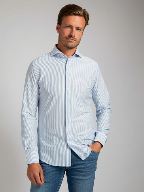 Profuomo overhemd japanese knitted blauw strepen | Slim-fit
