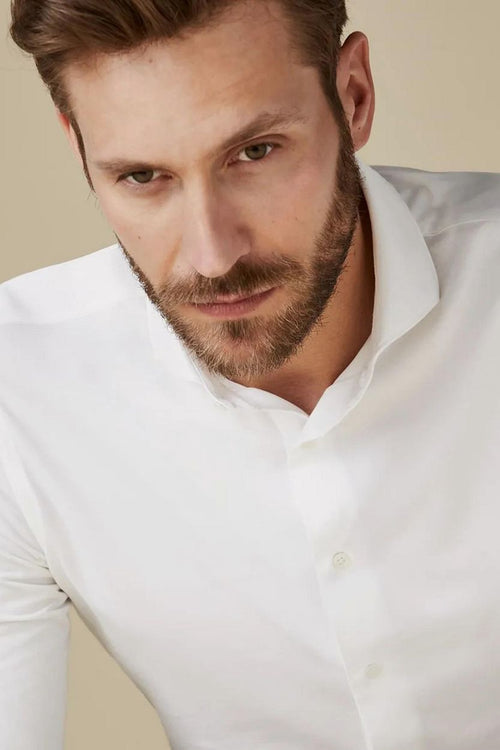 Profuomo overhemd japanese knitted wit | Slim-fit