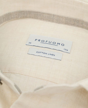 Profuomo overhemd linnen blend ecru | Slim-fit