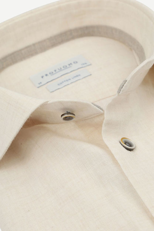 Profuomo overhemd linnen blend ecru | Slim-fit