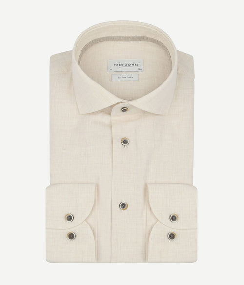 Profuomo overhemd linnen blend ecru | Slim-fit