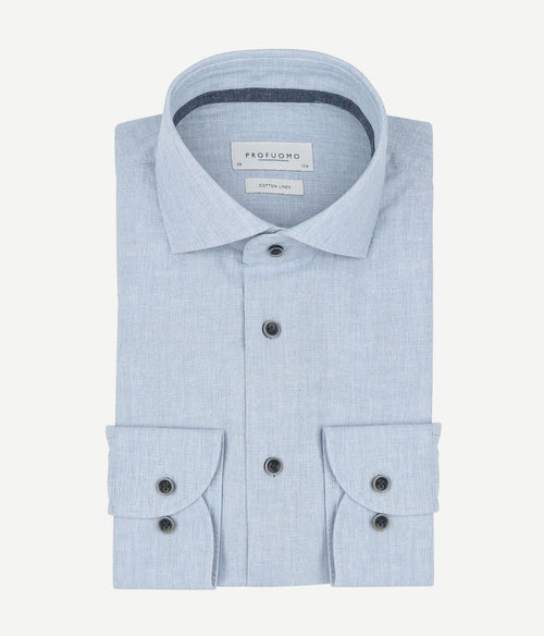 Profuomo overhemd linnen blend lichtblauw | Slim-fit