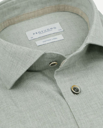 Profuomo overhemd linnen blend lichtgroen | Slim-fit
