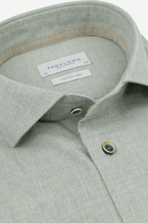Profuomo overhemd linnen blend lichtgroen | Slim-fit