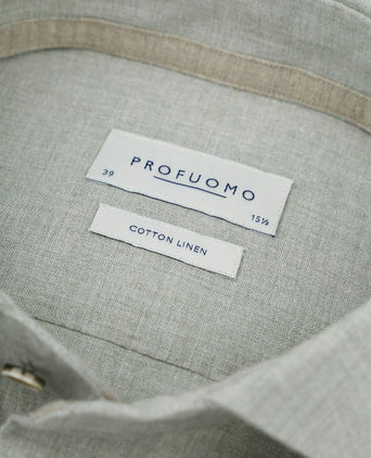 Profuomo overhemd linnen blend lichtgroen | Slim-fit