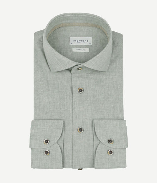 Profuomo overhemd linnen blend lichtgroen | Slim-fit
