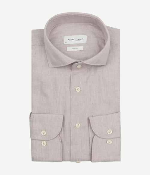 Overhemd peached herringbone flanel beige