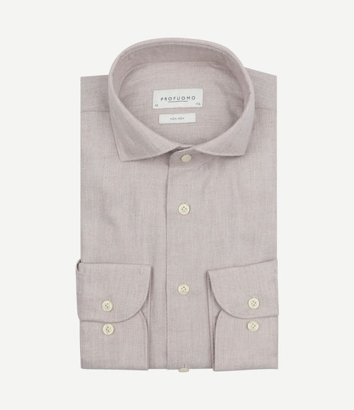 Overhemd peached herringbone flanel beige