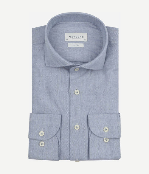 Profuomo overhemd peached herringbone flanel blauw | Slim-fit