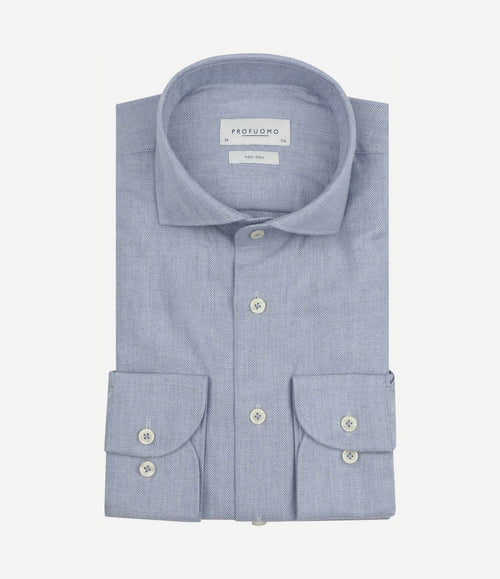 Overhemd peached herringbone flanel blauw