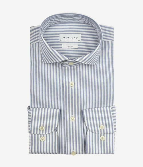 Profuomo overhemd peached stripes flanel blauw | Slim-fit