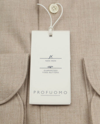 Profuomo overhemd peached twill flanel beige | Slim-fit
