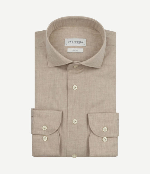 Overhemd peached twill flanel beige