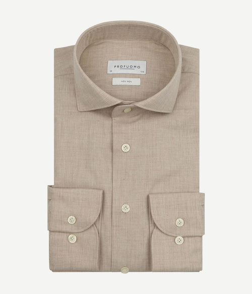 Profuomo overhemd peached twill flanel beige | Slim-fit