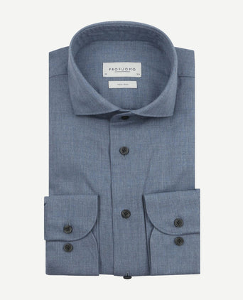 Profuomo overhemd peached twill flanel blauw | Slim-fit