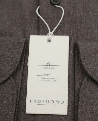 Profuomo overhemd peached twill flanel bruin | Slim-fit