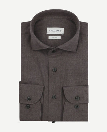 Profuomo overhemd peached twill flanel bruin | Slim-fit