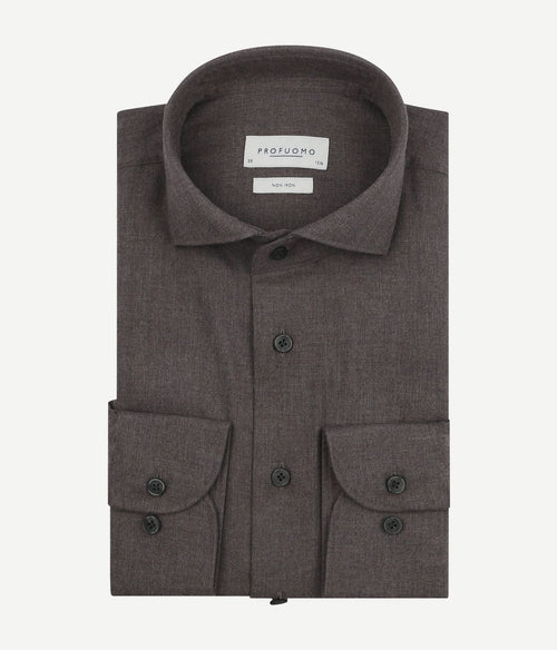 Profuomo overhemd peached twill flanel bruin | Slim-fit