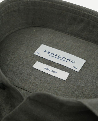 Profuomo overhemd peached twill flanel groen | Slim-fit