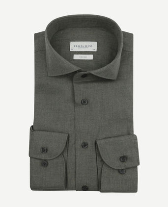 Profuomo overhemd peached twill flanel groen | Slim-fit