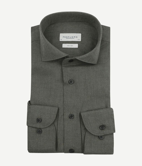 Profuomo overhemd peached twill flanel groen | Slim-fit
