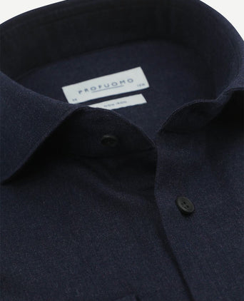 Profuomo overhemd peached twill flanel donkerblauw | Slim-fit