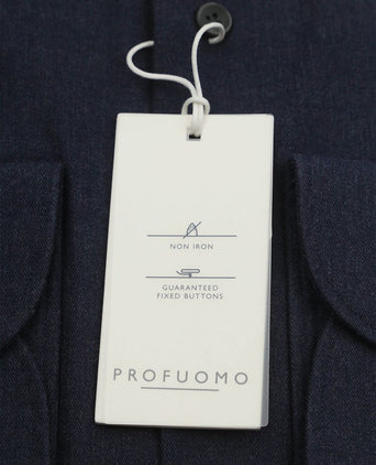 Profuomo overhemd peached twill flanel donkerblauw | Slim-fit