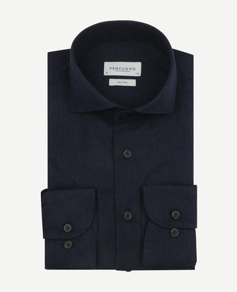 Profuomo overhemd peached twill flanel donkerblauw | Slim-fit