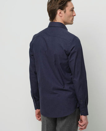Profuomo overhemd peached twill flanel donkerblauw | Slim-fit