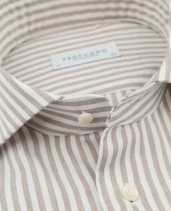 Overhemd streep cutaway beige