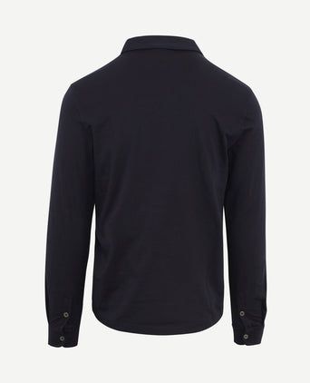 Longsleeve polo donkerblauw melange