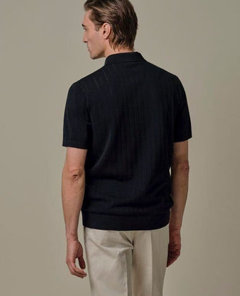 Knitted halve rits poloshirt dropneedle donkerblauw