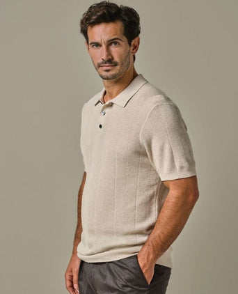 Profuomo poloshirt linen blend herringbone ecru