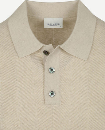 Profuomo poloshirt linen blend herringbone ecru