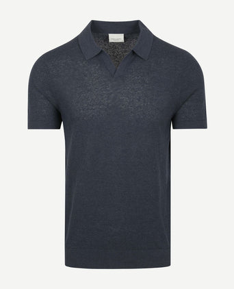 Profuomo poloshirt linen blend donkerblauw
