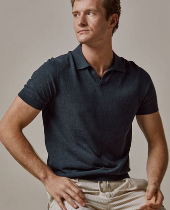 Profuomo poloshirt linen blend donkerblauw
