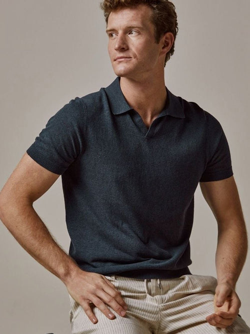 Profuomo poloshirt linen blend donkerblauw