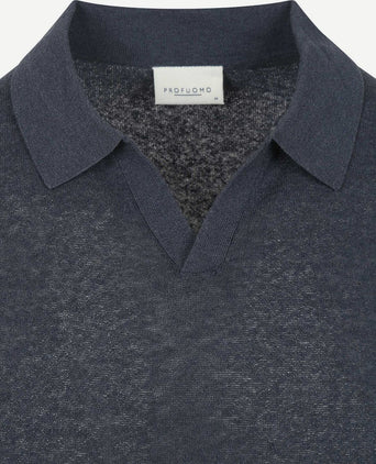 Profuomo poloshirt linen blend donkerblauw