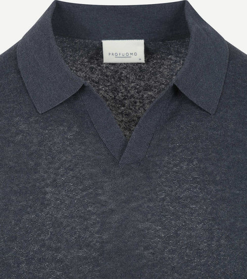 Profuomo poloshirt linen blend donkerblauw