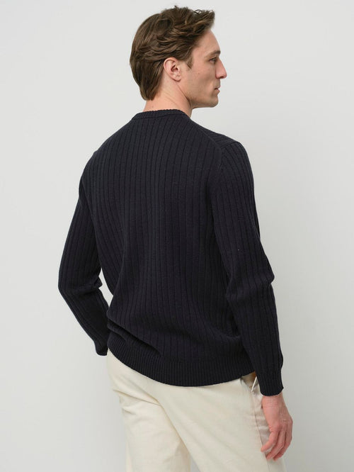 Pullover rib wol blend donkerblauw