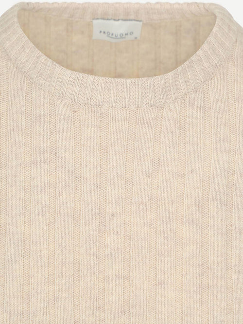 Profuomo pullover rib wol blend sand