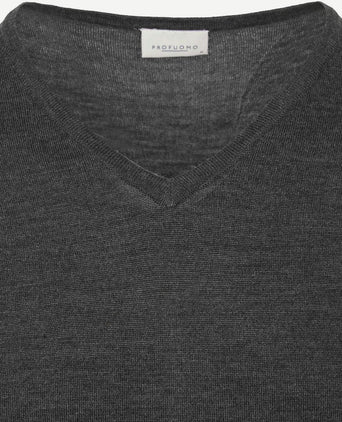 Pullover v-hals merinowol antraciet
