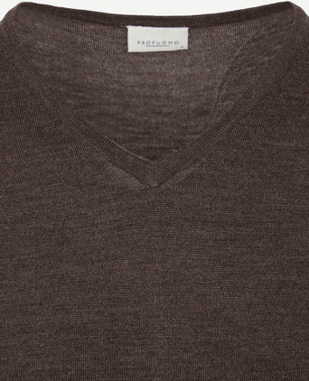 Profuomo pullover v-hals merinowol donkerbruin