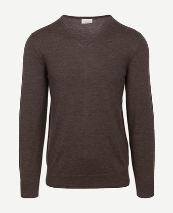 Profuomo pullover v-hals merinowol donkerbruin