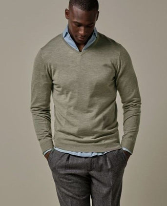 Profuomo pullover v-hals merinowol groen