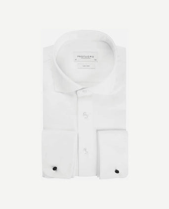 Profuomo shirt cutaway dubbel manchet wit | Slim-fit
