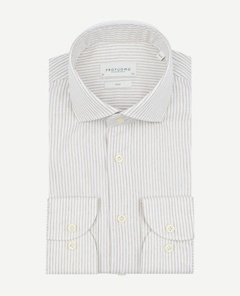 Profuomo shirt extra lange mouwen travel streep beige | Slim-fit