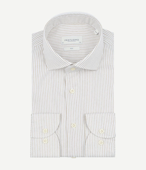 Profuomo shirt extra lange mouwen travel streep beige | Slim-fit