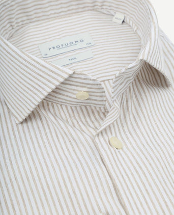 Profuomo shirt extra lange mouwen travel streep beige | Slim-fit