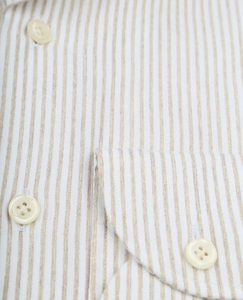 Profuomo shirt extra lange mouwen travel streep beige | Slim-fit